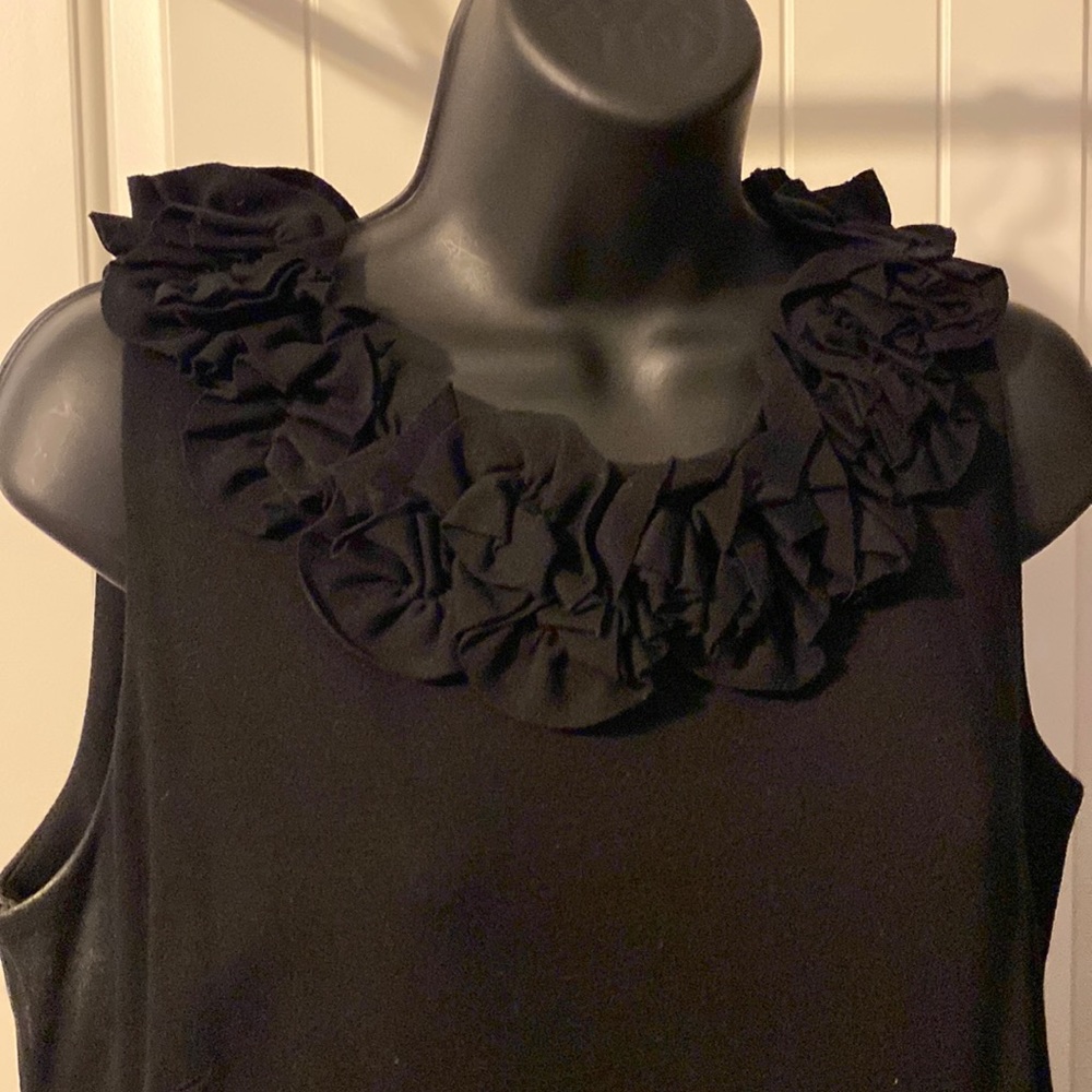Black ruffle neck sleeveless dress